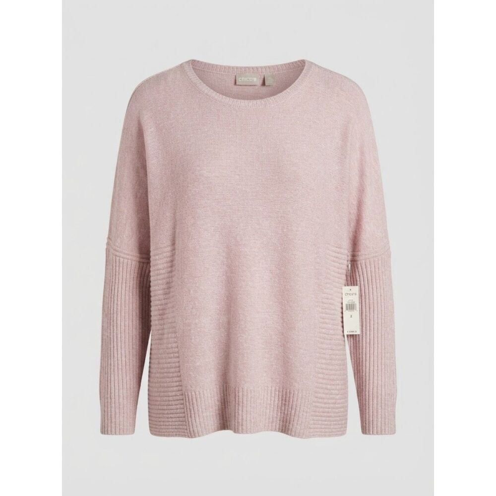 Chico's Cozy Pink Long Sleeve Pullover Sweater Textured Ribbed Knit 2 (Large 12)